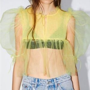Zara Green Sheer Crop Blouse